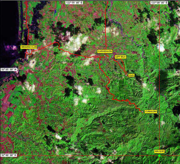 Track overlain on satelite imagery