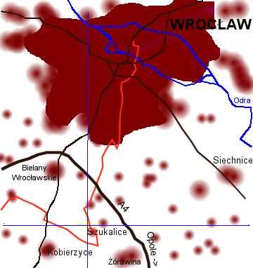 map of Wroc³aw area