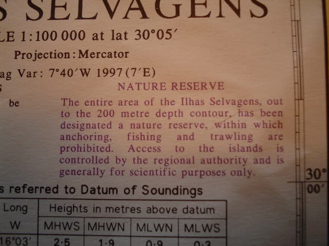 Note on nautical chart regarding nature reserve