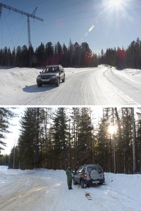 Ледяная дорога и место парковки / Ice road and parking place