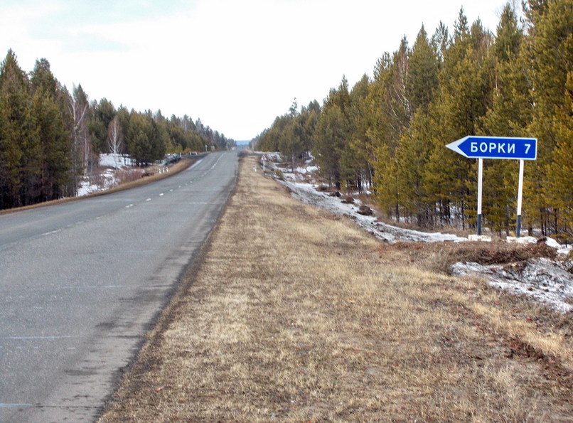 Поворот с трассы к деревне Борки/Turn to Borki village