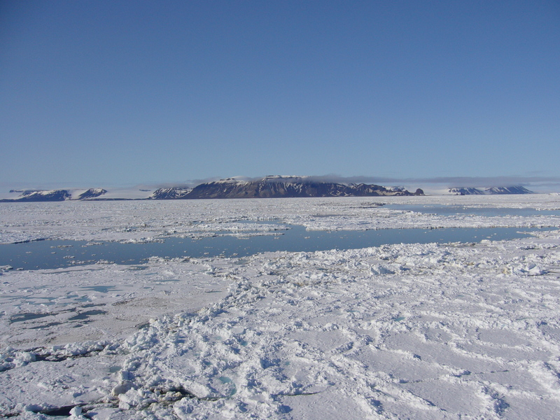 View north: Gallja (Hall) Island with Cape Tegetthoff (center right)