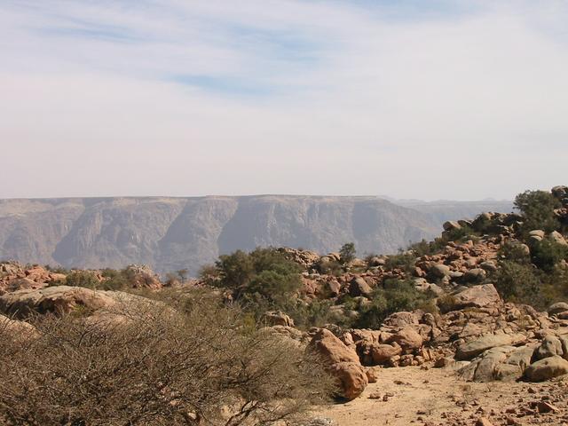 The view to the east showing the type of cliff that faced us