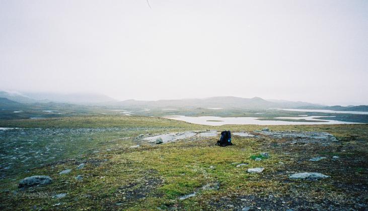 View of confluence point. My backpack on the point.