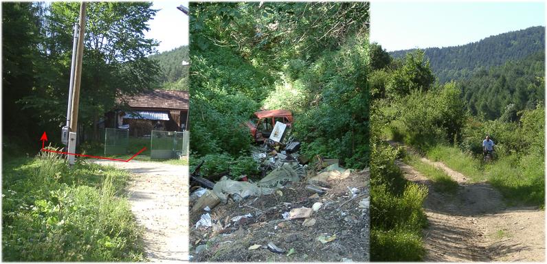 Route into forest from farm / garbage deposit / track towards CP