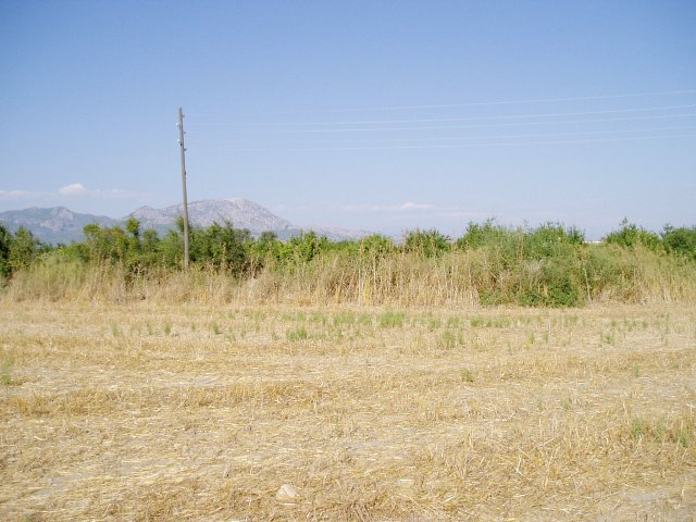 East, 16.9 km to Aspendos, bearing 110 deg