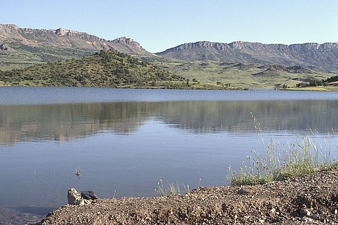 Looking south towards the Confluence in the lake