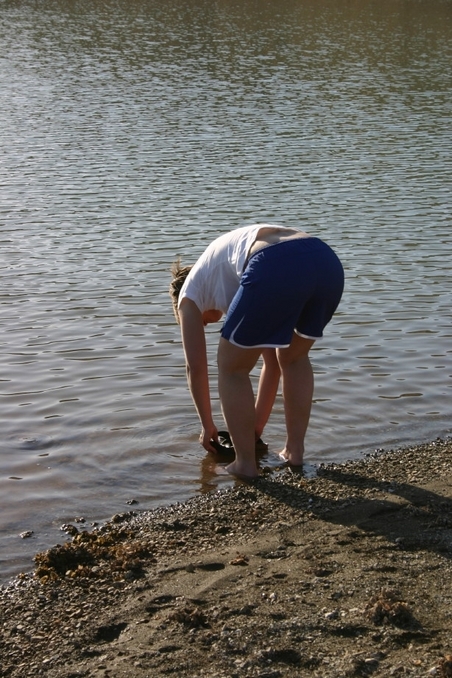 Polly, preparing for the swim