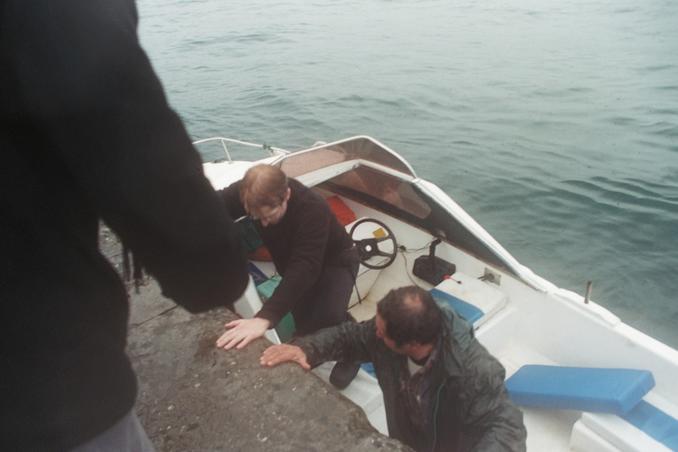 Climbing out of the boat at the Sultanahmet.