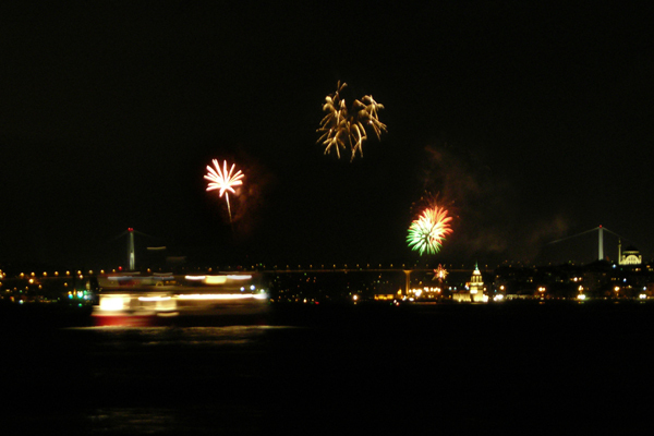 Night salute on Bosporus Bridge