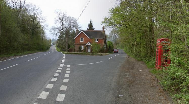 Junction along the A275 with telephone boot