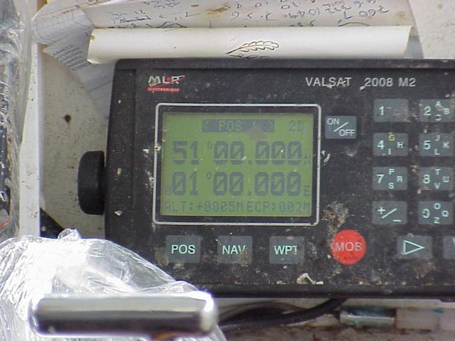 GPS on board the Sarah Louisa, a commercial fishing boat, on the exact confluence point.