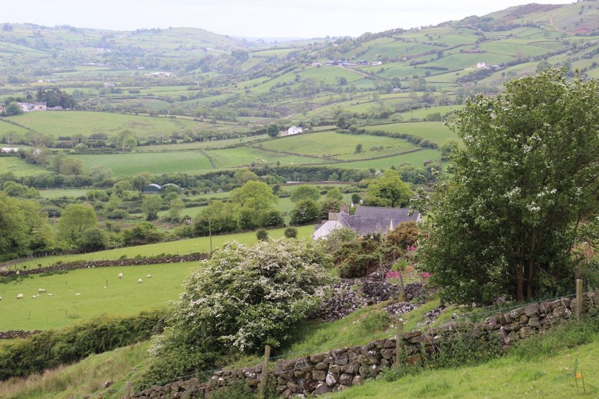 Looking south-east over the confluence area, from 350 m