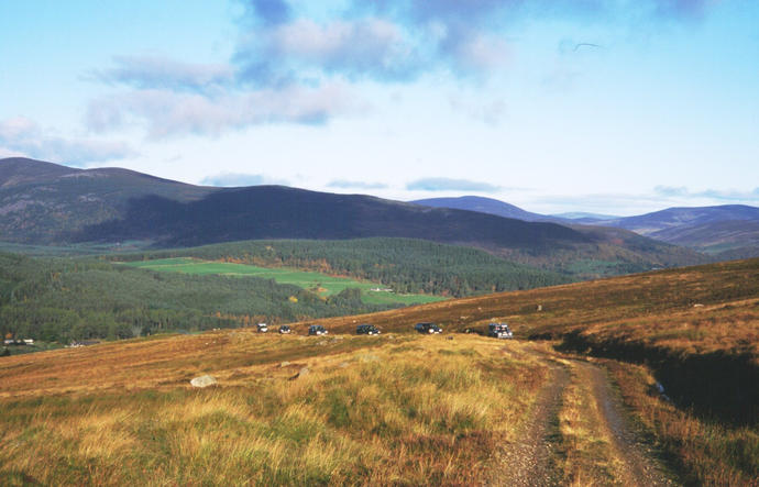 The grouse shooting party climbing the Mount Keen track.