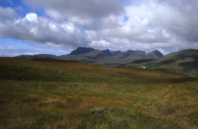 the silhouette of Ben Mor Coigach, west of the CP