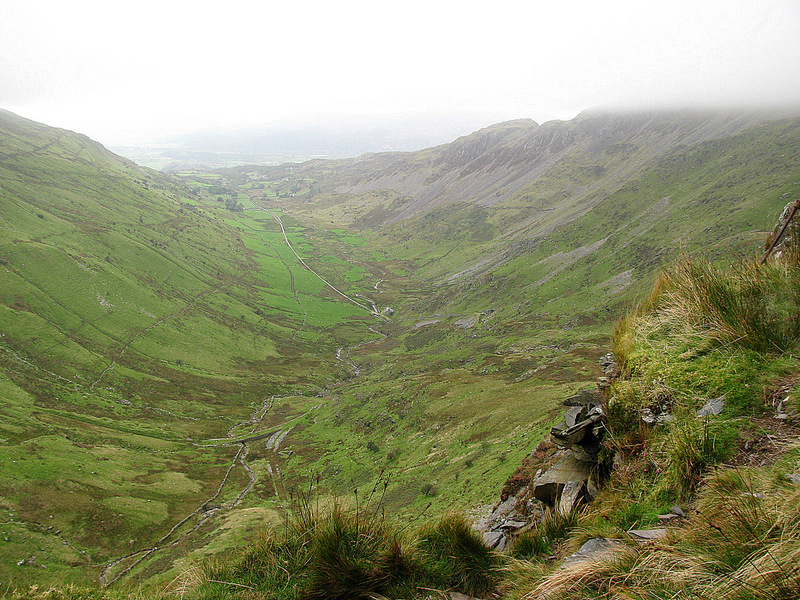 The view of the valley on the "clear" side of the mountain.  The Irish Sea can be seen 10 miles away.