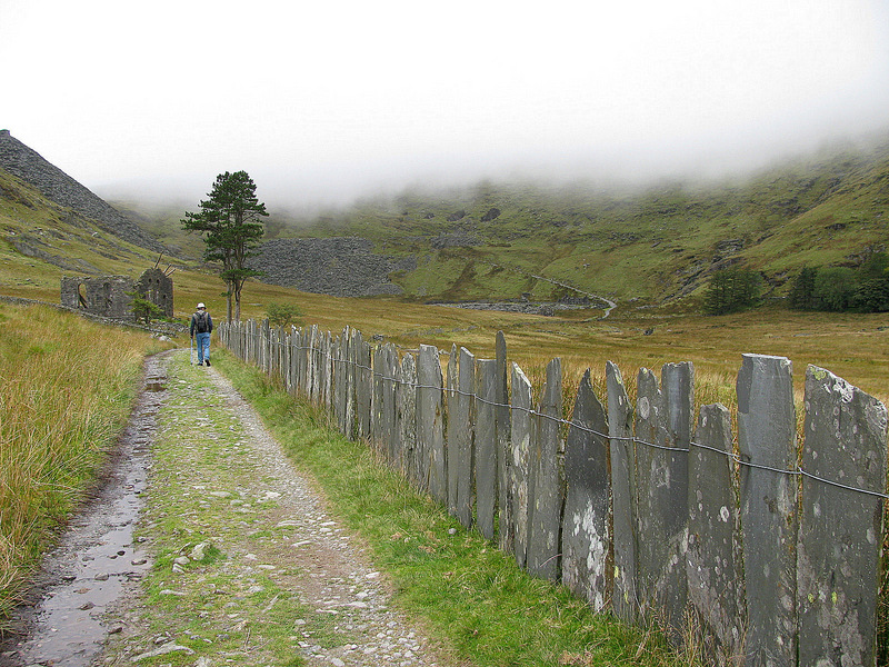 Approaching the chapel ruins on the slate lined path as the clouds descend.