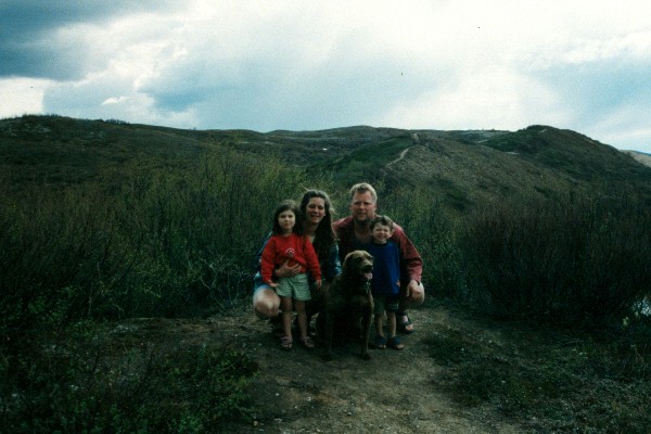 The Perdues on a glacial moraine at beginning of hike