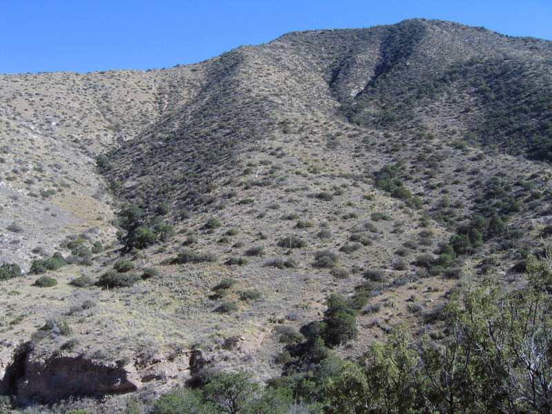 View east from confluence. A couple hours were spent on the other side of the ravine using binoculars to look westward