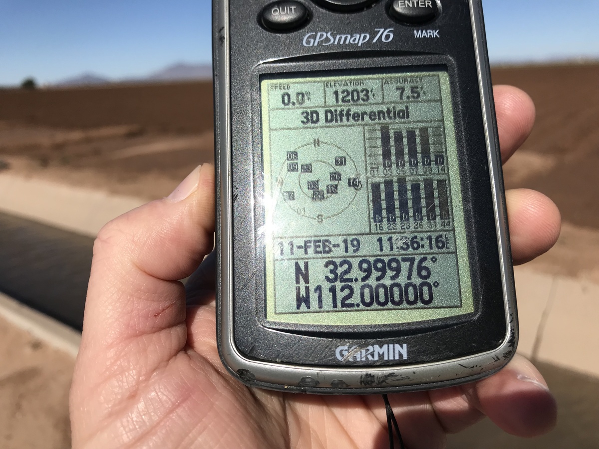 GPS reading at the confluence.