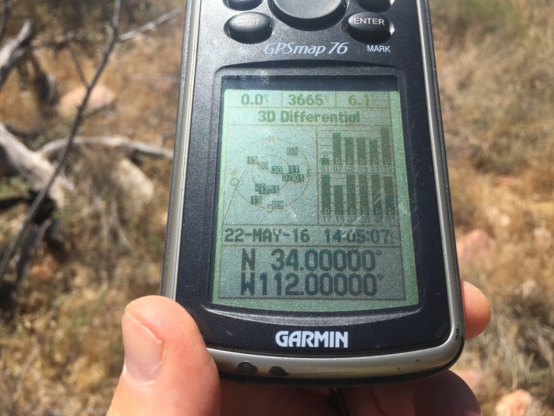 GPS reading at the confluence.