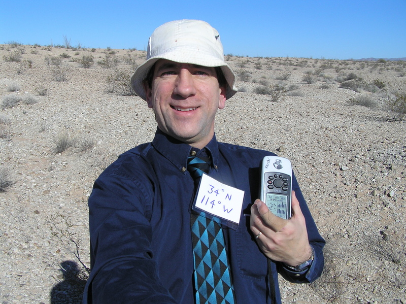 Joseph Kerski at the confluence of 34 North 114 West.