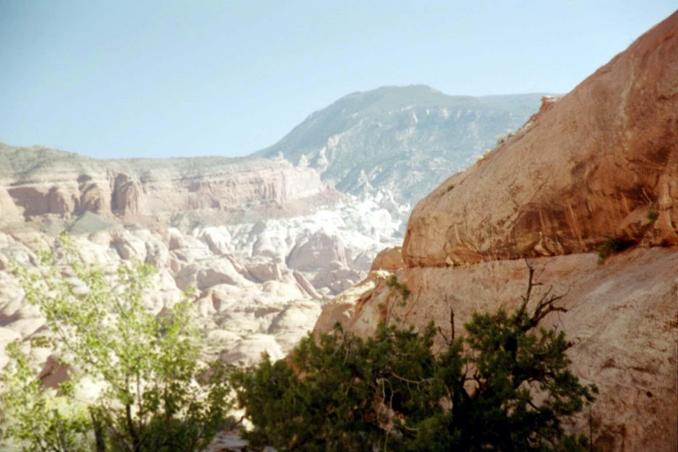 The Confluence is on top  of the cliff at the right