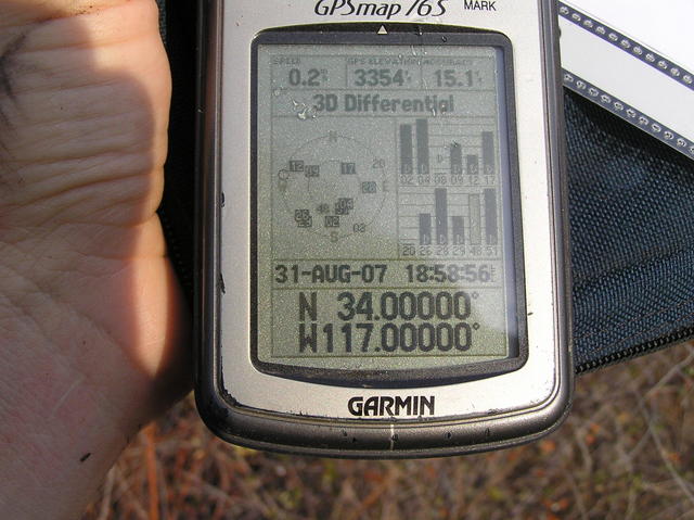 GPS reading at the confluence.