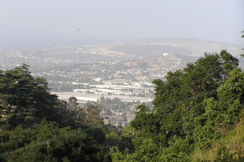 Best view from the confluence:  To the northeast, down the Pomona Freeway.