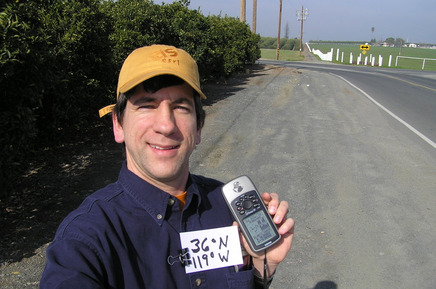 Joseph Kerski at the confluence of 36 North 119 West.