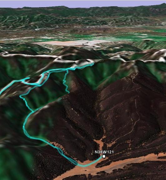 GoogleEarth perspective view with track log