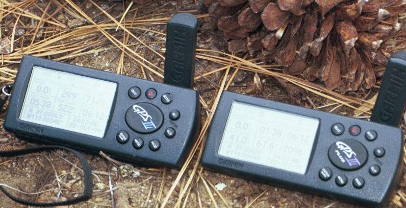 The displays of our GPS receivers at the confluence