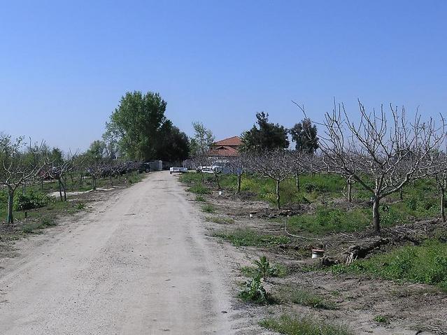 Farm building with confluence in driveway