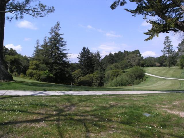 The path starts at the dip in the golf course