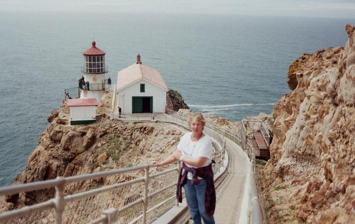 Cheryl climbing the 300 steps from the lighthouse.