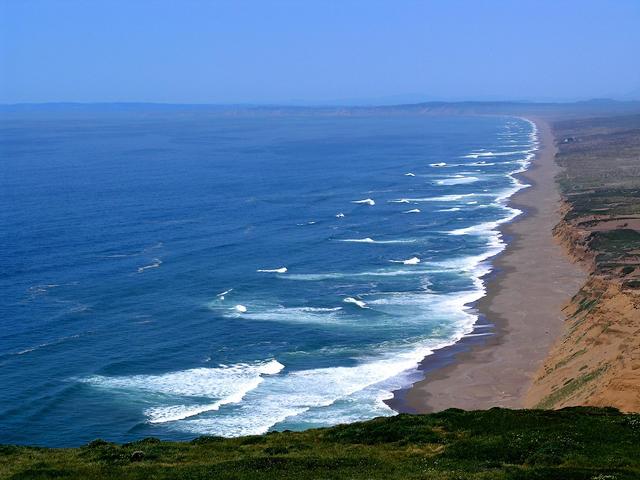 Waves breaking on the west shore