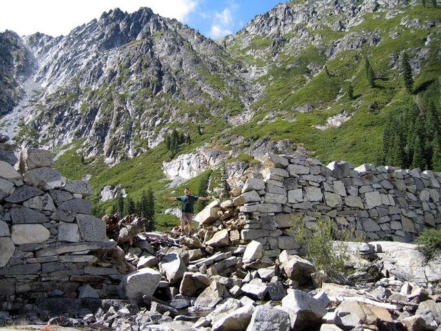 Westward view showing hole in dam at East end of Emerald Lake