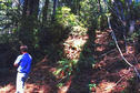 #2: Nick is standing just downhill from the confluence which is near the base of the small trees on the right.