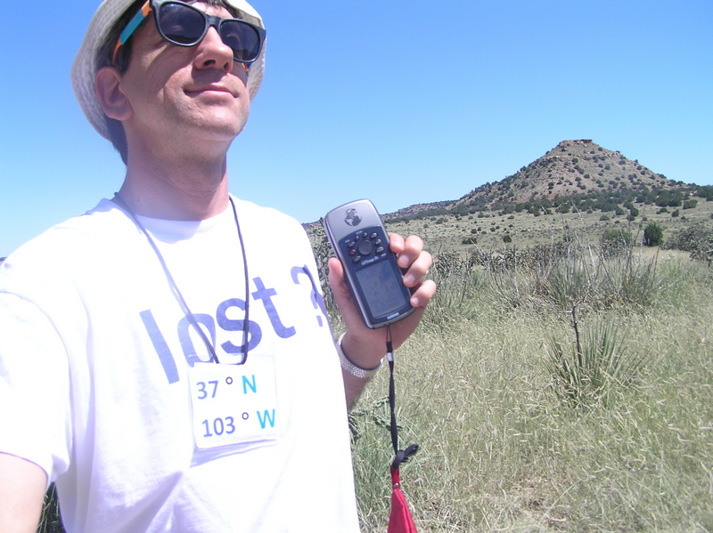 Joseph Kerski at the confluence of 37 North 103 West.