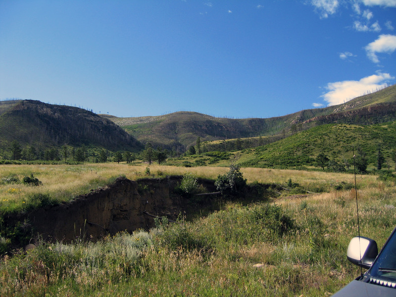 Looking south towards confluence hill from bottom of valley 