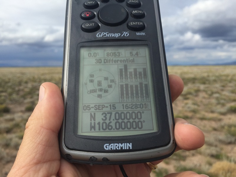 GPS reading at the confluence point. 