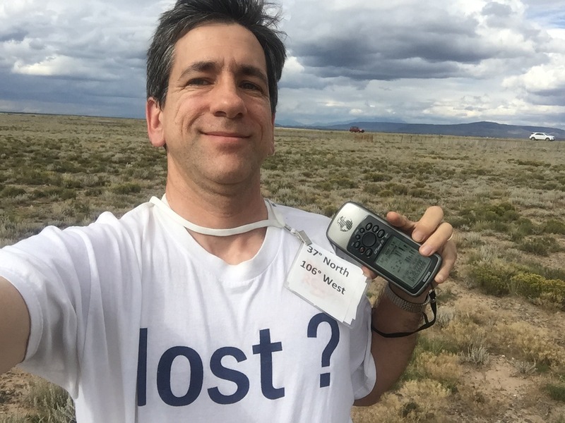 Joseph Kerski at the confluence point. 