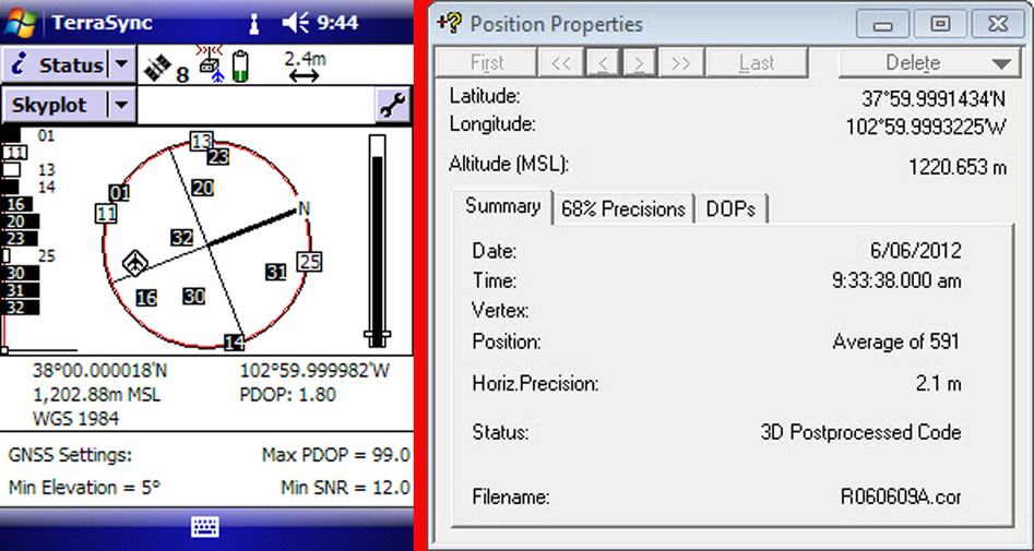 Raw TerraSync data on the left and post processed position on the right.