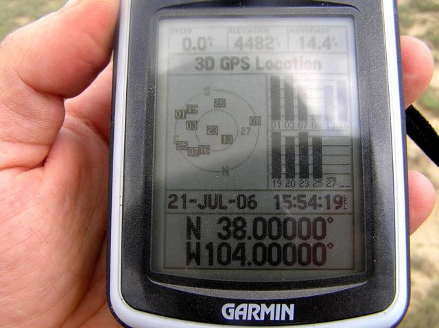 GPS reading at the confluence.