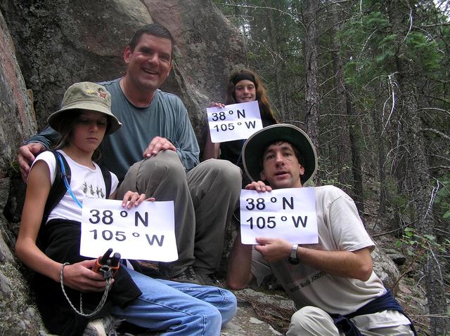 The Flemings and Joseph Kerski on the steep slope at 38 North 105 West.