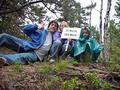 #2: Joseph, Emily, and Lilia Kerski arrive at confluence site as light rain falls.