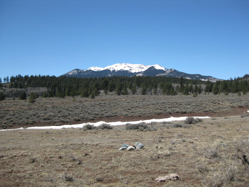 View of the confluence cairn looking west.