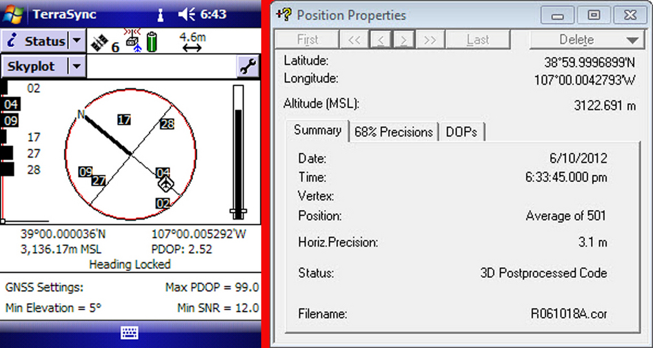 Raw TerraSync data on the left and post processed position on the right.