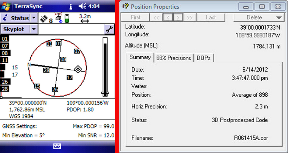 Raw TerraSync data on the left and post processed position on the right.