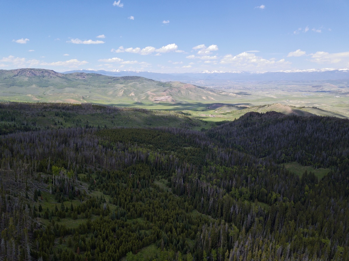 View North (towards the town of Granby), from 120m above the point